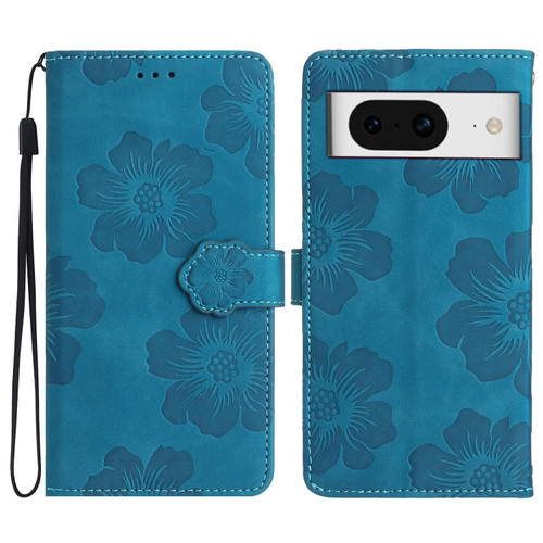 Google Pixel 8 Flower Embossing Pattern Leather Phone Case - Blue