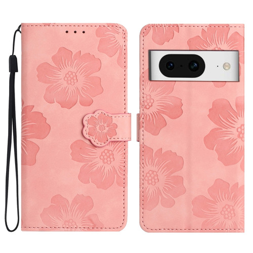 Google Pixel 8 Flower Embossing Pattern Leather Phone Case - Pink