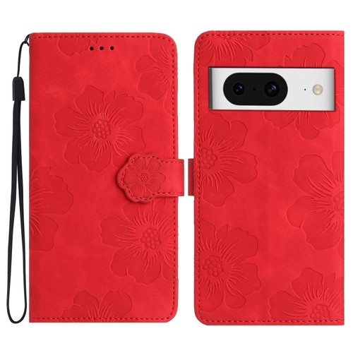 Google Pixel 8 Flower Embossing Pattern Leather Phone Case - Red