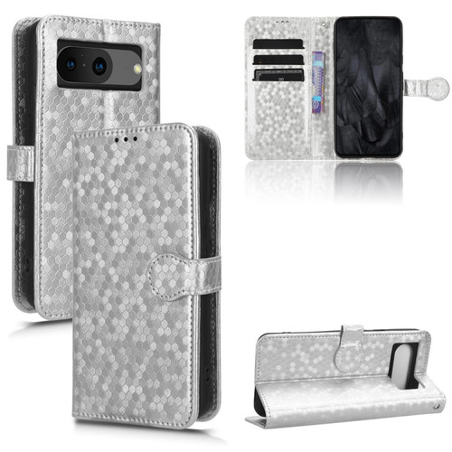 Google Pixel 8 Honeycomb Dot Texture Leather Phone Case - Silver