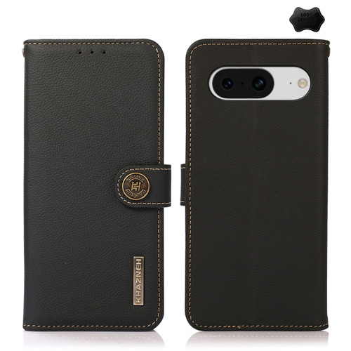 Google Pixel 8 KHAZNEH Custer Genuine Leather RFID Phone Case - Black