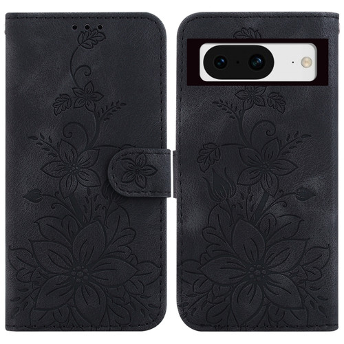 Google Pixel 8 Lily Embossed Leather Phone Case - Black