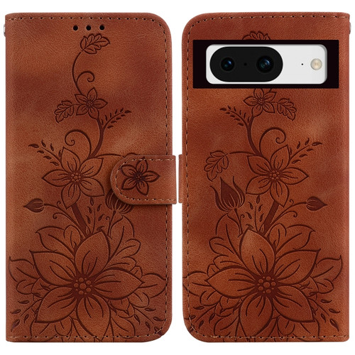 Google Pixel 8 Lily Embossed Leather Phone Case - Brown