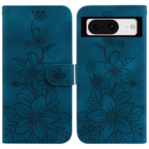 Google Pixel 8 Lily Embossed Leather Phone Case - Dark Blue