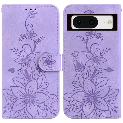 Google Pixel 8 Lily Embossed Leather Phone Case - Purple