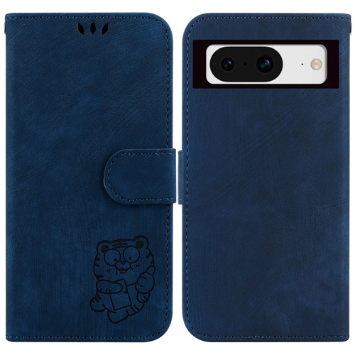 Google Pixel 8 Little Tiger Embossed Leather Phone Case - Dark Blue