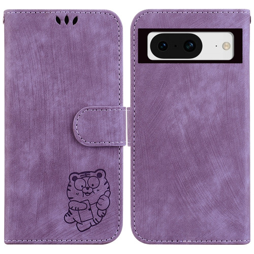 Google Pixel 8 Little Tiger Embossed Leather Phone Case - Purple