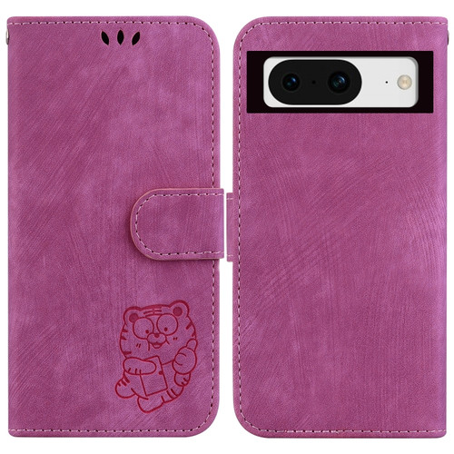 Google Pixel 8 Little Tiger Embossed Leather Phone Case - Rose Red