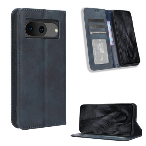 Google Pixel 8 Magnetic Buckle Retro Texture Leather Phone Case - Blue