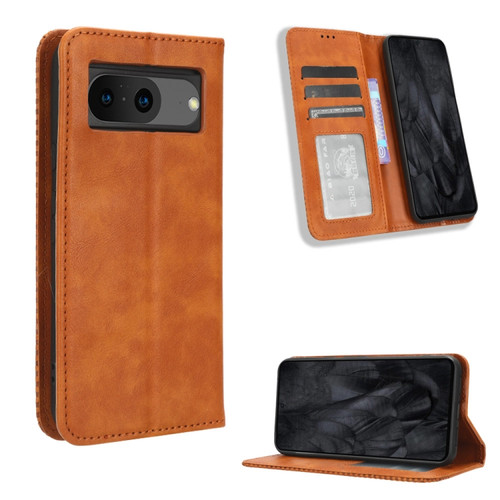 Google Pixel 8 Magnetic Buckle Retro Texture Leather Phone Case - Brown