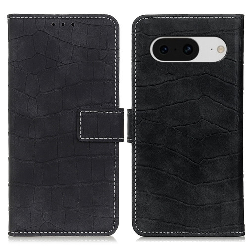Google Pixel 8 Magnetic Crocodile Texture Leather Phone Case - Black