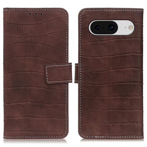 Google Pixel 8 Magnetic Crocodile Texture Leather Phone Case - Brown