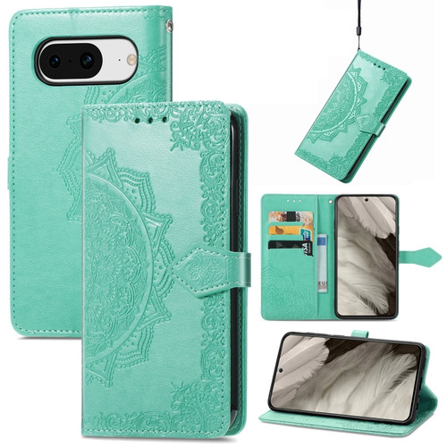 Google Pixel 8 Mandala Flower Embossed Leather Phone Case - Green