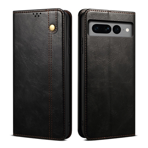 Google Pixel 8 Oil Wax Crazy Horse Texture Leather Phone Case - Black