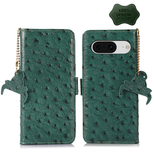 Google Pixel 8 Ostrich Pattern Genuine Leather RFID Phone Case - Green