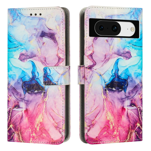 Google Pixel 8 Painted Marble Pattern Leather Phone Case - Pink Purple