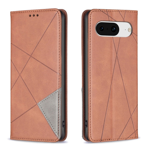 Google Pixel 8 Rhombus Texture Magnetic Leather Phone Case - Brown