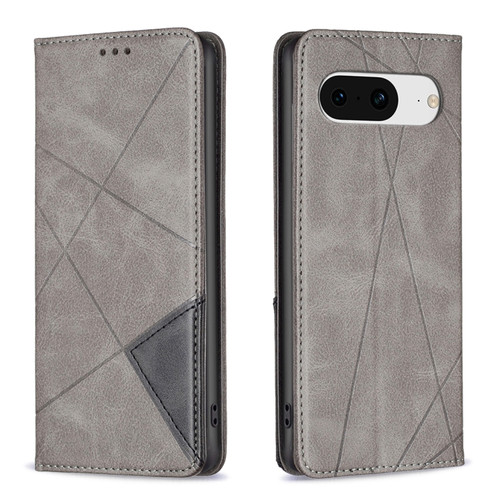 Google Pixel 8 Rhombus Texture Magnetic Leather Phone Case - Grey