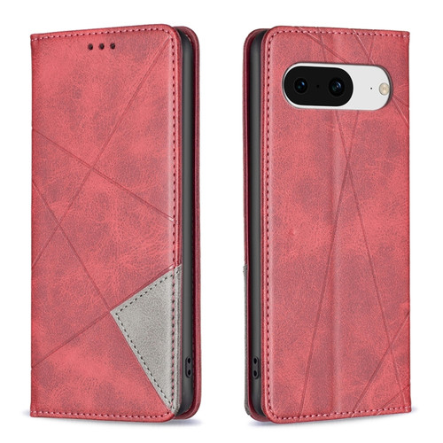 Google Pixel 8 Rhombus Texture Magnetic Leather Phone Case - Red