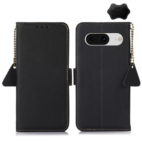 Google Pixel 8 Side-Magnetic TJ Genuine Leather RFID Phone Case - Black