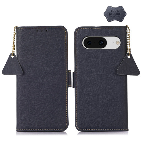 Google Pixel 8 Side-Magnetic TJ Genuine Leather RFID Phone Case - Blue