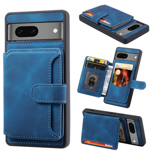 Google Pixel 8 Skin Feel Dream RFID Anti-theft PU Card Bag Phone Case - Peacock Blue
