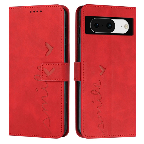 Google Pixel 8 Skin Feel Heart Pattern Leather Phone Case - Red