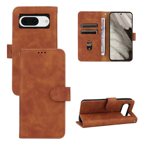 Google Pixel 8 Skin Feel Magnetic Flip Leather Phone Case - Brown