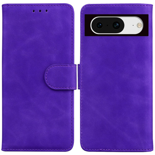 Google Pixel 8 Skin Feel Pure Color Flip Leather Phone Case - Purple