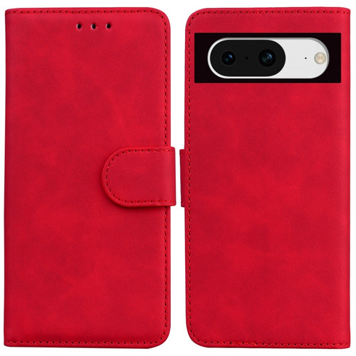 Google Pixel 8 Skin Feel Pure Color Flip Leather Phone Case - Red