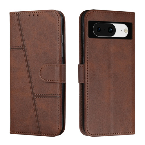 Google Pixel 8 Stitching Calf Texture Buckle Leather Phone Case - Brown