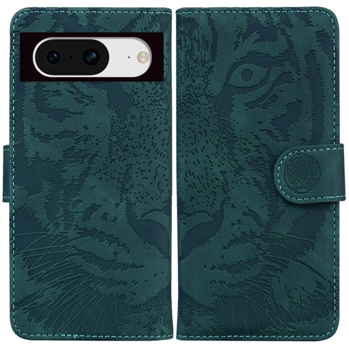 Google Pixel 8 Tiger Embossing Pattern Flip Leather Phone Case - Green