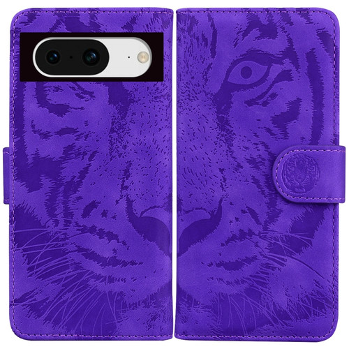 Google Pixel 8 Tiger Embossing Pattern Flip Leather Phone Case - Purple