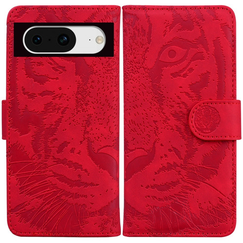 Google Pixel 8 Tiger Embossing Pattern Flip Leather Phone Case - Red