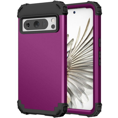 Google Pixel 8 Pro 3 in 1 Shockproof PC + Silicone Phone Case - Dark Purple+Black