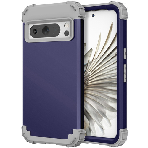 Google Pixel 8 Pro 3 in 1 Shockproof PC + Silicone Phone Case - Navy Blue+Grey