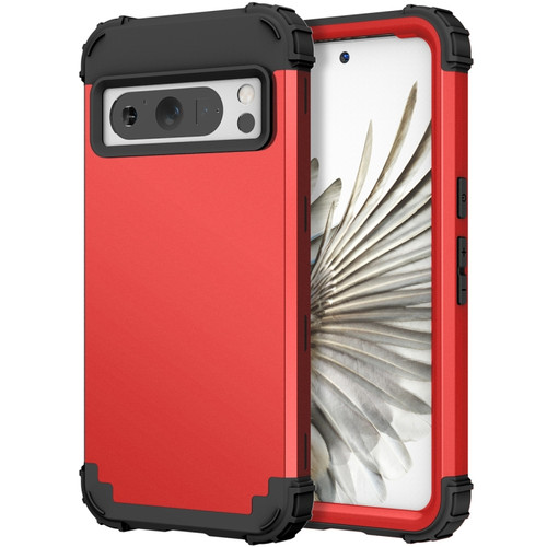 Google Pixel 8 Pro 3 in 1 Shockproof PC + Silicone Phone Case - Red+Black