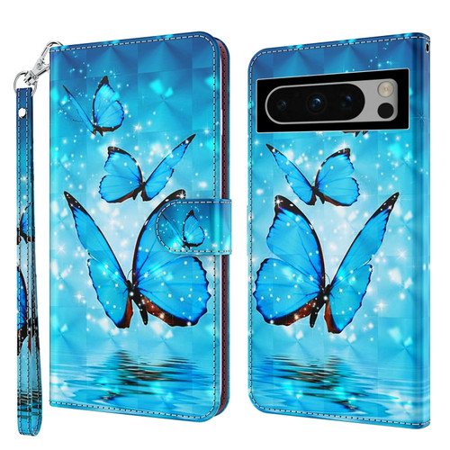 Google Pixel 8 Pro 3D Painting Pattern Flip Leather Phone Case - Three Butterflies