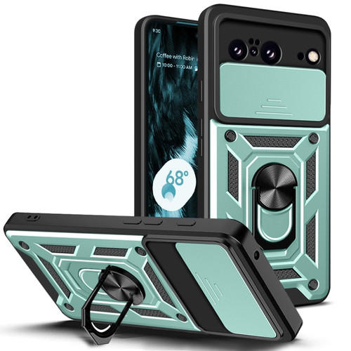 Google Pixel 8 Pro 5G Sliding Camera Cover Design TPU Hybrid PC Phone Case - Mint Green