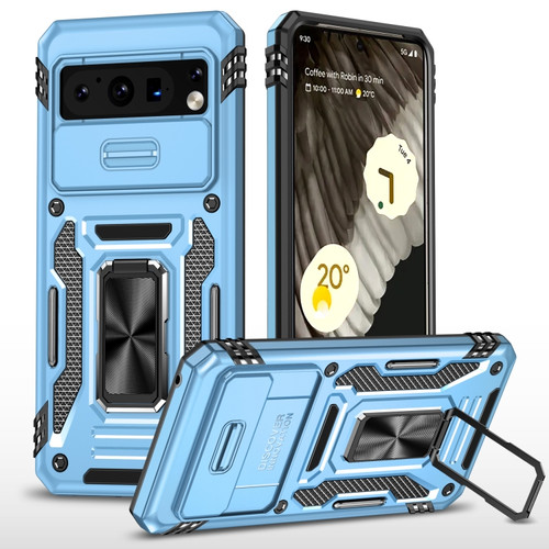 Google Pixel 8 Pro Armor PC + TPU Camera Shield Phone Case - Light Blue