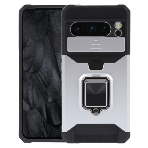 Google Pixel 8 Pro Camera Shield Card Slot PC+TPU Phone Case - Silver