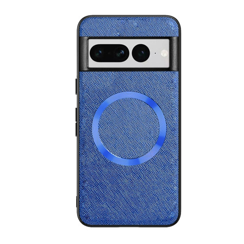 Google Pixel 8 Pro CD Magnetic Ring Magsafe Cross Texture Phone Case - Blue