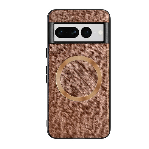 Google Pixel 8 Pro CD Magnetic Ring Magsafe Cross Texture Phone Case - Brown