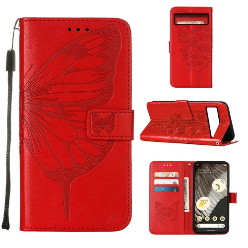 Google Pixel 8 Pro Embossed Butterfly Leather Phone Case - Red