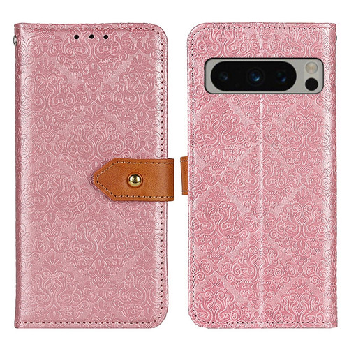 Google Pixel 8 Pro European Floral Embossed Copper Buckle Leather Phone Case - Pink