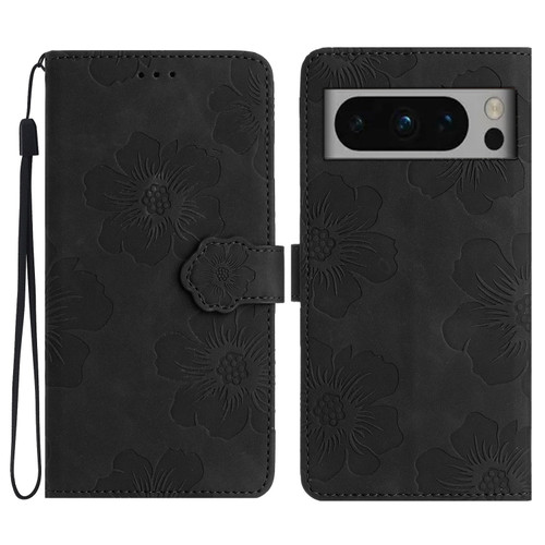 Google Pixel 8 Pro Flower Embossing Pattern Leather Phone Case - Black