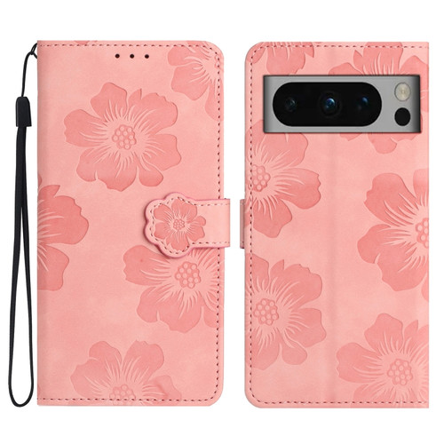 Google Pixel 8 Pro Flower Embossing Pattern Leather Phone Case - Pink