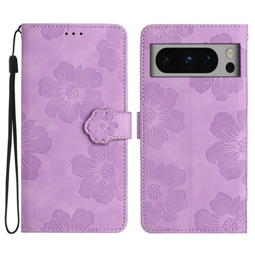 Google Pixel 8 Pro Flower Embossing Pattern Leather Phone Case - Purple