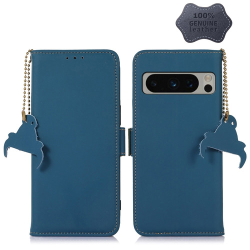 Google Pixel 8 Pro Genuine Leather Magnetic RFID Leather Phone Case - Blue