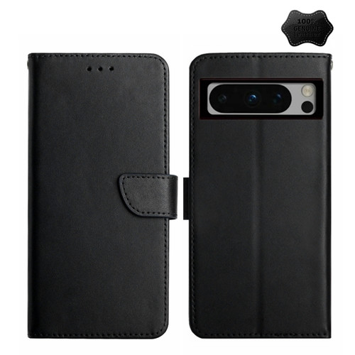 Google Pixel 8 Pro HT02 Genuine Leather Fingerprint-proof Flip Phone Case - Black